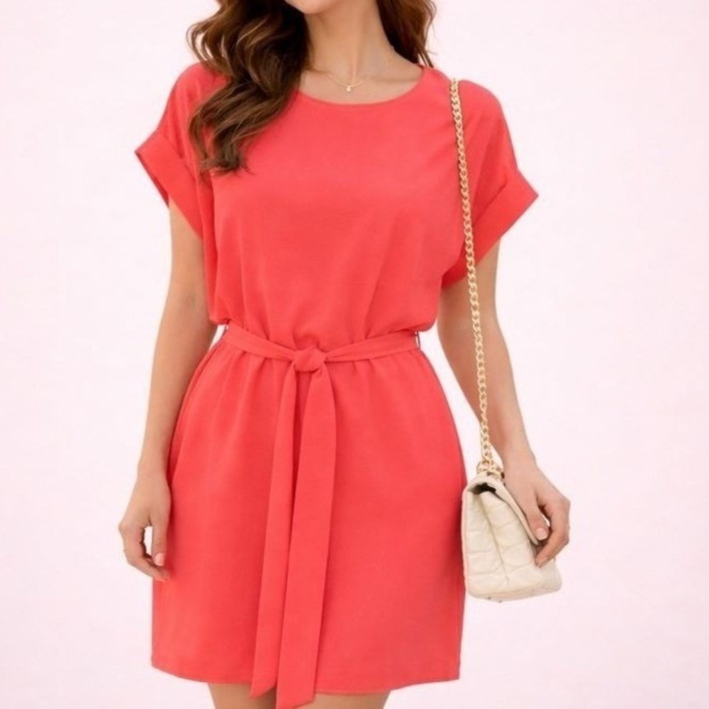 Naked Zebra Women Dress S Coral Sheer Gauzy Tie Relaxed Bright Wedding Date NEW